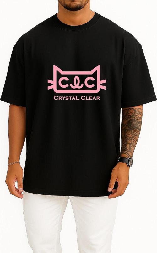 Oversize Clc K-Pop Logo Crystal Clear Göğüs Tasarımlı Unisex T-Shirt
