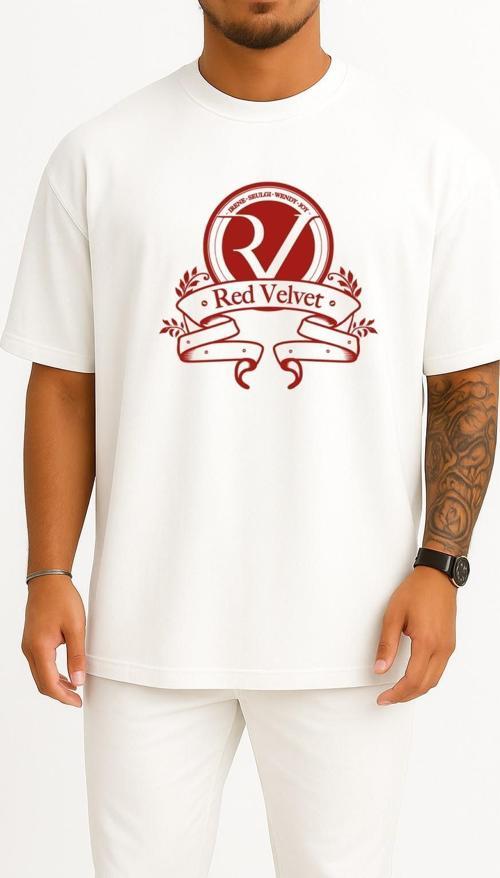 Oversize Red Velvet K-Pop Logo Korean İdol S.M Göğüs Tasarımlı Unisex T-Shirt