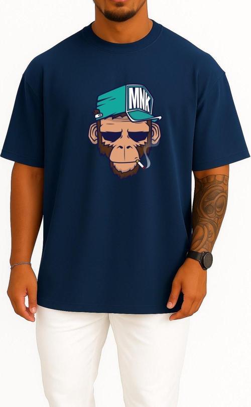 Oversize Monkey Drawing Illustration Nyse - Maymun Göğüs Tasarımlı Unisex T-Shirt