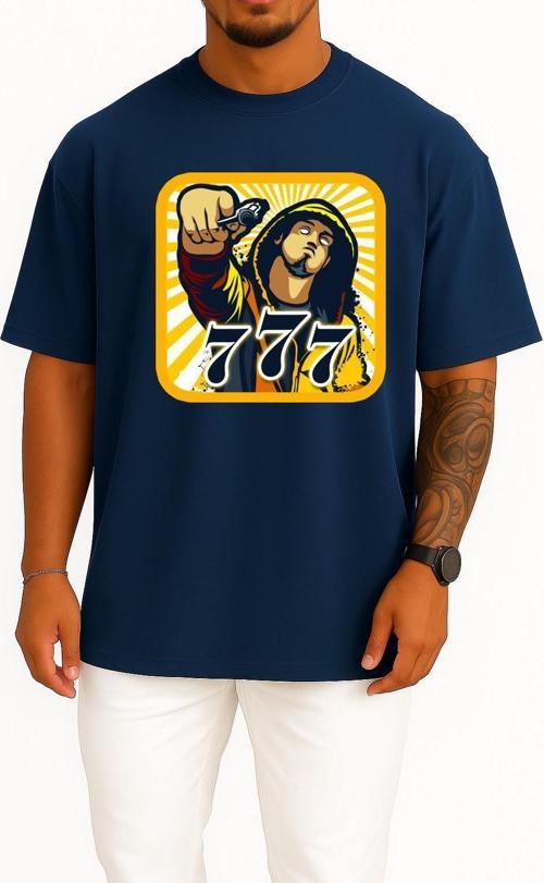 Oversize 777 Sayılar Graffiti Göğüs Tasarımlı Unisex T-Shirt