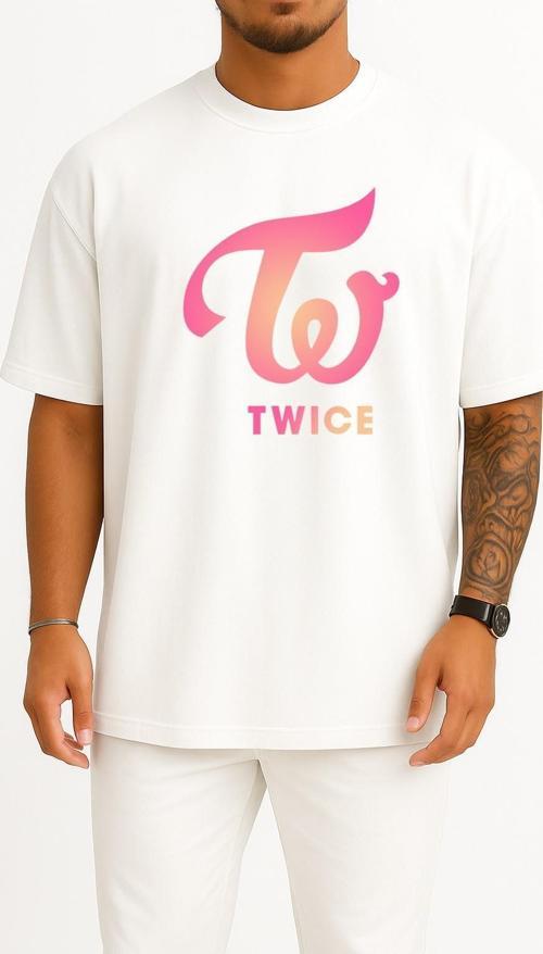 Oversize Twıce K-Pop Logo Lıkey Signal Göğüs Tasarımlı Unisex T-Shirt