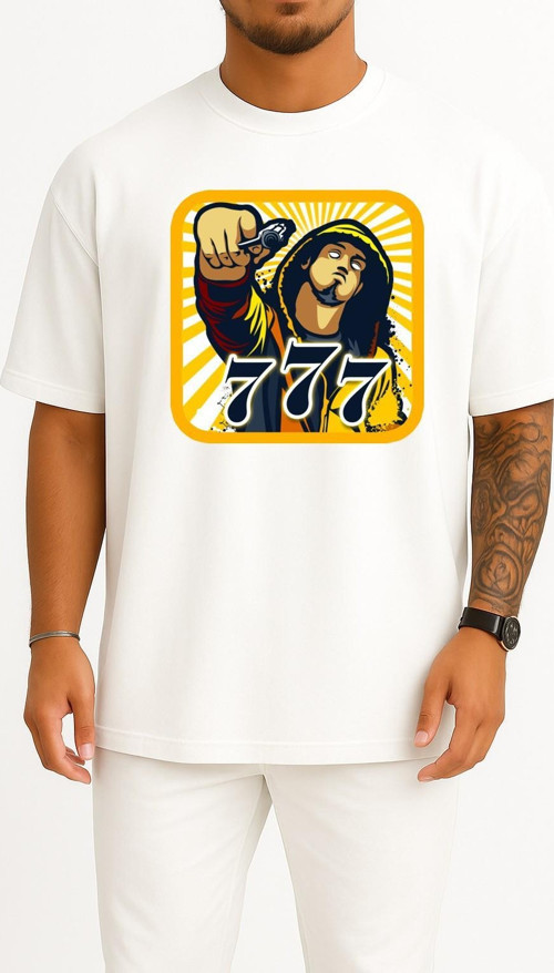 Oversize 777 Sayılar Graffiti Göğüs Tasarımlı Unisex T-Shirt