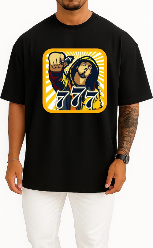 Oversize 777 Sayılar Graffiti Göğüs Tasarımlı Unisex T-Shirt