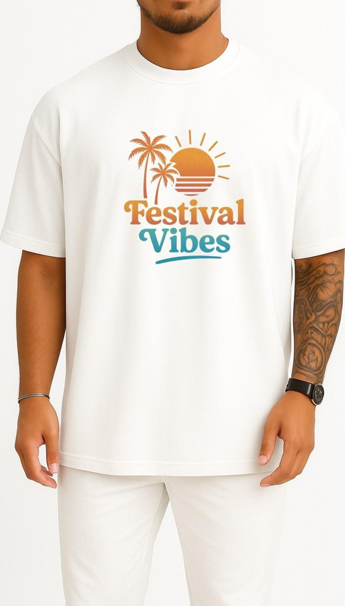 Oversize Coachella Festival Vibes Göğüs Tasarımlı Unisex T-Shirt