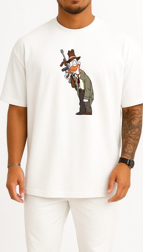 Oversize American Pekin Duck Mallard Bird, Gangster Göğüs Tasarımlı Unisex T-Shirt