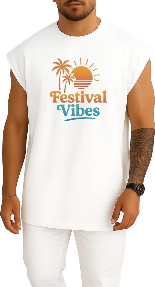 Oversize Coachella Festival Vibes Göğüs Tasarımlı Atlet