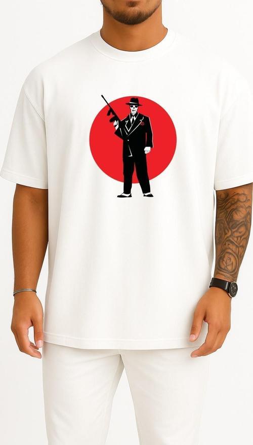 Oversize Skull Of A Gangster Göğüs Tasarımlı Unisex T-Shirt