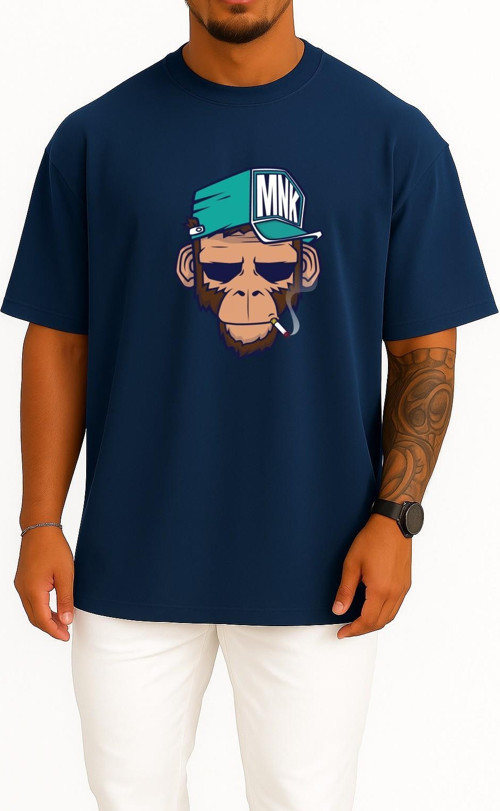 Oversize Monkey Drawing Illustration Nyse - Maymun Göğüs Tasarımlı Unisex T-Shirt