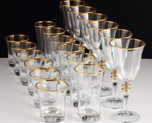 Kristal 18 Parça Agız Cıdar Sofra Takımı Altın 2402