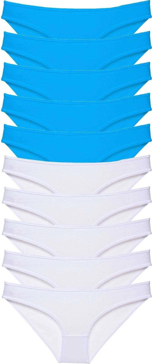 10 adet Süper Eko Set Likralı Kadın Slip Beyaz Mavi