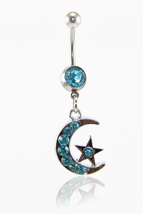 TDGR00305 Turkuaz Taşlı Ay Yıldız Göbek Piercing K2