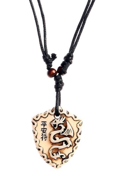 BTAK00740 K6 Chinese Dragon Ejderha Kabartma Beyaz Kolye