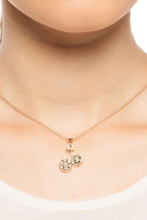 TKLY01452 Zirkon Taşlı Kiraz Figür Altın Renkli Kolye