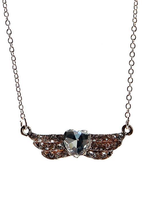 TKLY01504 Zirkon Taşlı Kalp Kanat Kolye