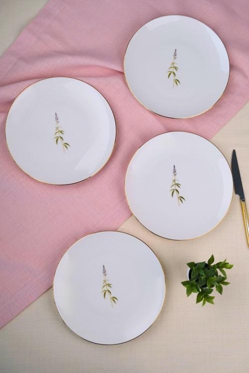 Porselen Natura Salkım Altın Yaldız Pasta Tabağı 20,50cm 4 lü