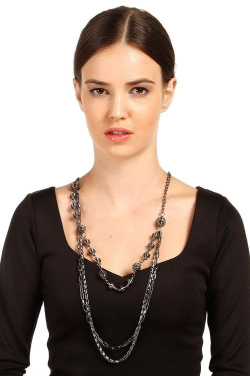 TKLY01867 Yay Model Antrasit Zincir Kolye