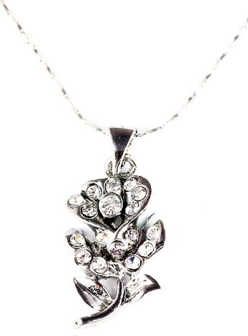 TKLY01536 Zirkon Taşlı Çiçek Gümüş Renkli Kolye