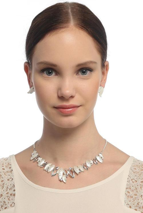 TKLY01923 Yaprak Motif Gerdan Kolye Küpe Set
