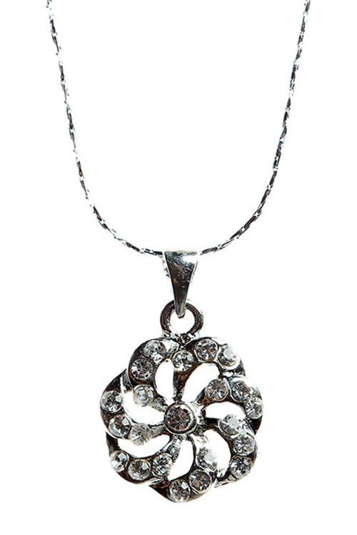TKLY01535 Zirkon Taşlı Siyah Çiçek Kolye