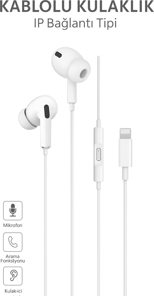 EP76 Silikonlu iPhone Kulaklığı – Kablolu, Mikrofonlu, Arama Kontrolü