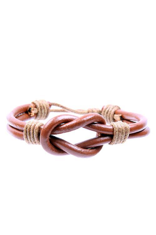 TBLK03456 Gemici Düğümü Model Deri Unisex Kahverengi Bileklik 3401-3549