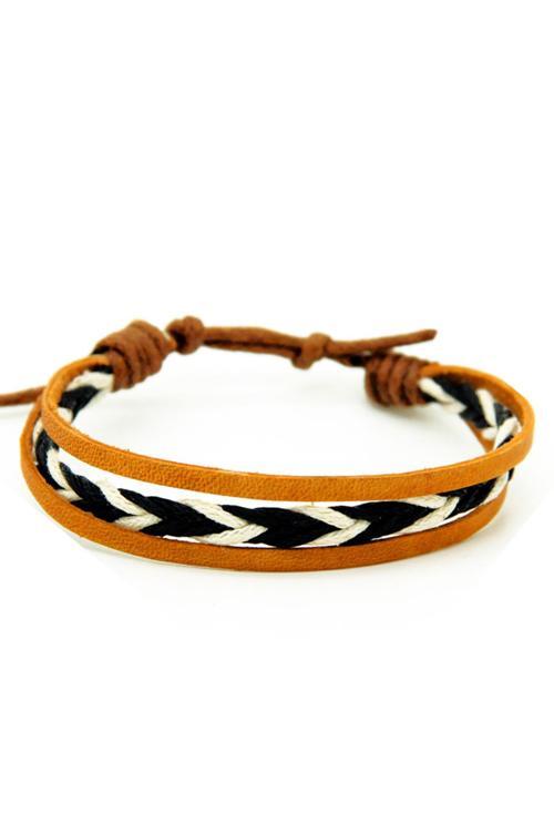 TBLK00794 Deri ve Örme İp Detaylı Forward Unisex Bileklik 703-850