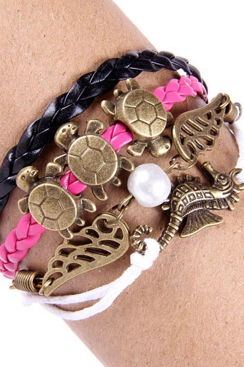 TBLK02562 Deniz Atı Kanat Figürlü Salaş Unisex Bileklik 2351-2570