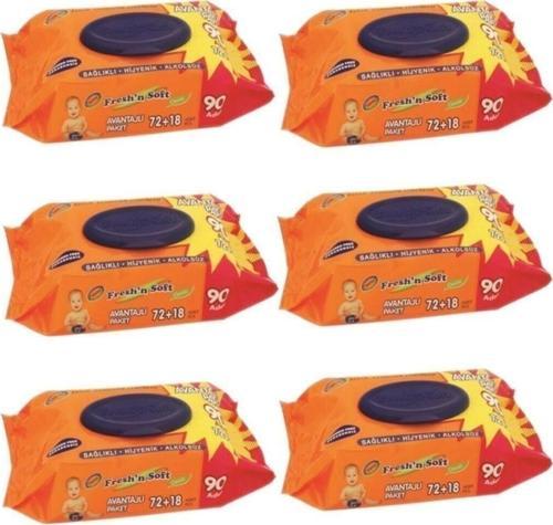 Fresh'n Soft Islak Mendil Havlu 90'lı Kapaklı 6 Paket