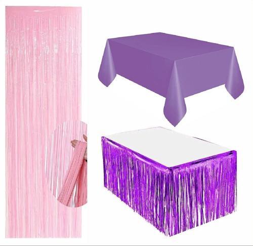 Mor Masa Örtüsü, Mor Masa Eteği, Pembe Arka Fon 