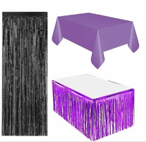 Mor Masa Örtüsü, Mor Masa Eteği, Siyah Arka Fon 