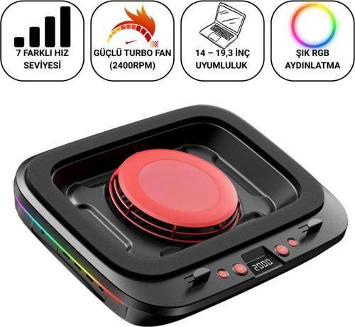 7 Kademeli Turbo Fanlı RGB Laptop Soğutucu | 2400 RPM Güçlü Soğutma | 14-19.3” Uyumlu Stand