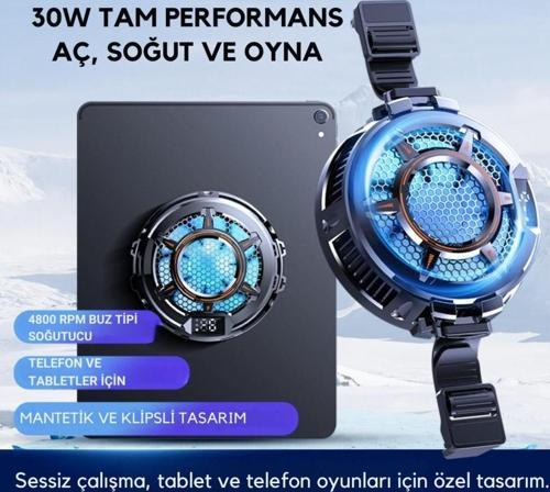 4800RPM 30W Yüksek Güçlü Telefon ve Tablet Soğutucu Fan – Sessiz, Manyetik ve Klipsli Soğutucu