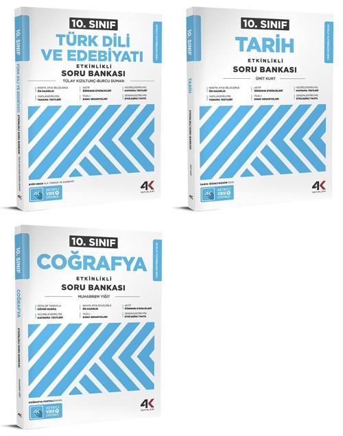 4K 2026 10. Sınıf Edebiyat + Tarih + Coğrafya Soru Bankası Seti 3 Kitap