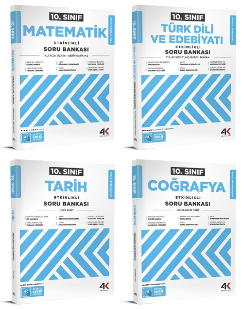 4K 2026 10. Sınıf Matematik + Edebiyat + Tarih + Coğrafya Soru Bankası Seti 4 Kitap