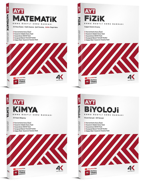 4K 2026 Ayt Matematik + Fizik + Kimya + Biyoloji Soru Bankası Seti 4 Kitap