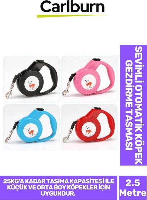 Dayanıklı Sağlam Mekanizmalı Tek Tuş Kontrollü Sevimli Otomatik Köpek Gezdirme Tasması 2.5 Metre