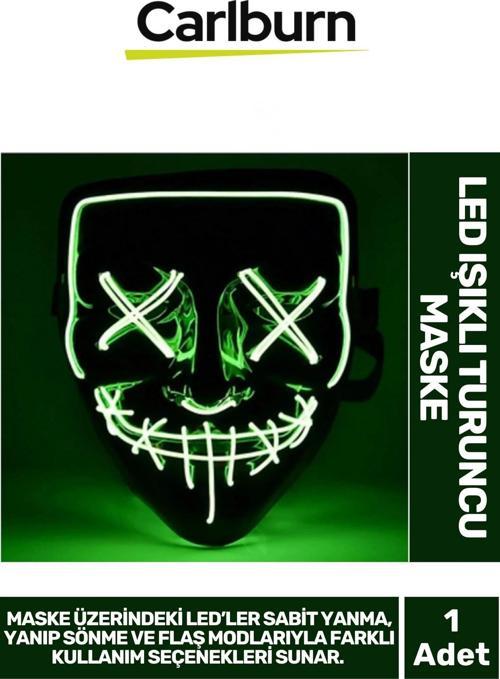 Özel Tasarım Pilli Dayanıklı Rahat Hafif 3 Modlu Uzun Süre Güçlü LED Işıklı Yeşil Maske 1 Adet