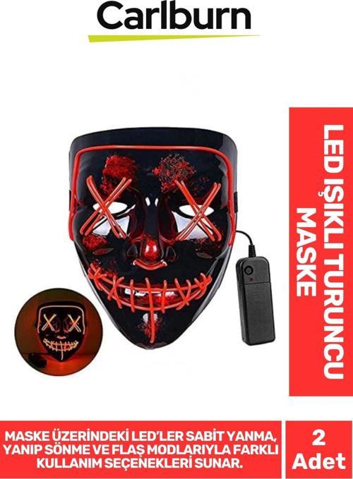 Özel Tasarım Pilli Dayanıklı Rahat Hafif 3 Modlu Uzun Süre Güçlü LED Işıklı Turuncu Maske 1 Adet