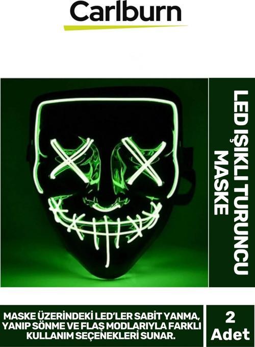 Özel Tasarım Pilli Dayanıklı Rahat Hafif 3 Modlu Uzun Süre Güçlü LED Işıklı Yeşil Maske 2 Adet