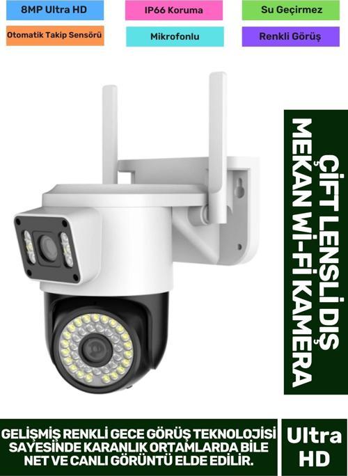 8MP Ultra HD 355° Yatay 90° Dikey Çift Lensli Otomatik Takip Dış Mekan Wi-Fi Mobil İzlenen Kamera
