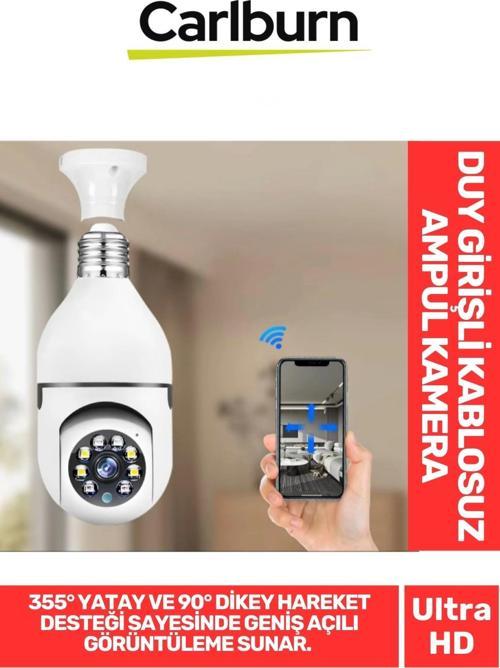 355° Yatay ve 90° Dikey Hareket E27 Duy Girişli Bulut Depolama Çift Yönlü Ses Kablosuz Ampul Kamera