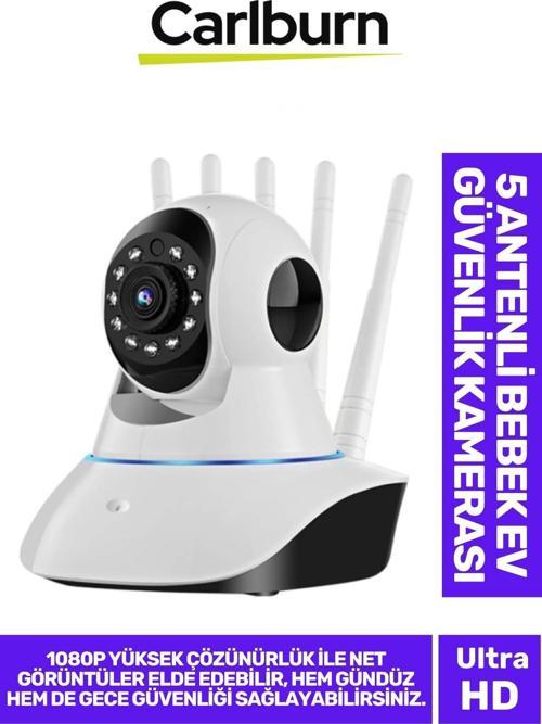 360° Dönebilen Panoramik Gece Görüş Hareket Algılama Çift Ses 5 Antenli Bebek Ev Güvenlik Kamera