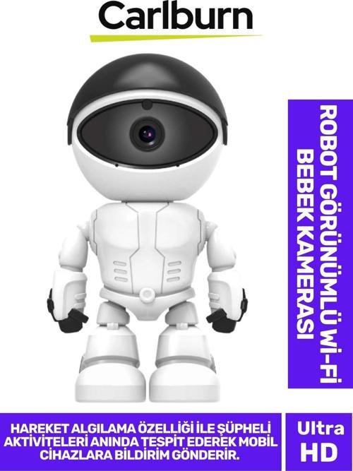 355° Yatay 45° Dikey Hareket Çift Taraflı Ses Gece Görüşü Robot Görünümlü 2.4 GHz Wi-Fi Bebek Kamera