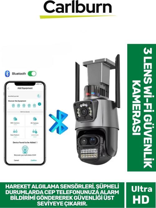 Çift Yönlü İletişim Hareket Algılama Sensörü H.265 Video Gece Görüşü 3 Lens Wi-Fi Güvenlik Kamerası