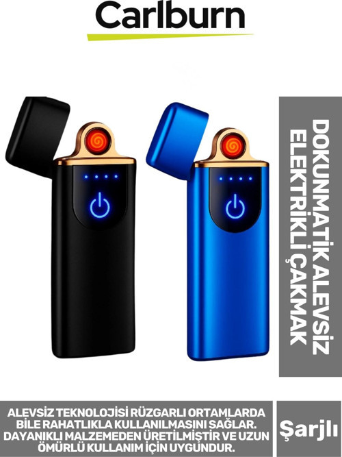 Premium Usb Şarjlı Rüzgardan Etkilenmez Dayanıklı Uzun Ömürlü Dokunmatik Alevsiz Elektrikli Çakmak