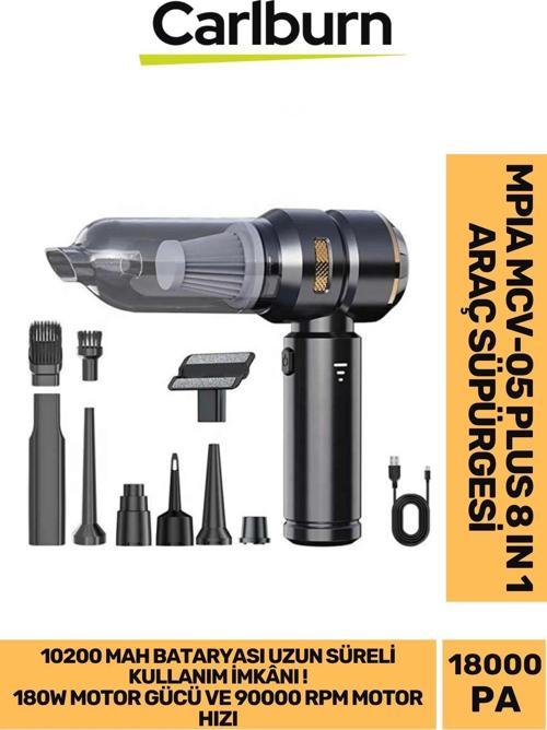 Premium 18000 PA Çekim Emiş Gücü 180W Led Göstergeli 0.5L Hacimli Şarjlı 10200 mAh Araç Süpürgesi