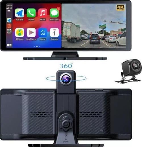 Ga83 10 İnç 4K DVR Araç İçi Elle Dönen Kamera ve Geri Görüş Carplay Android Auto FM Radyo