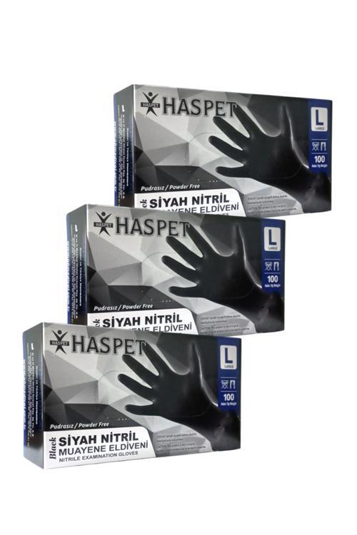 Siyah Nitril Pudrasız Eldiven L Beden Üçlü Paket 300 Adet