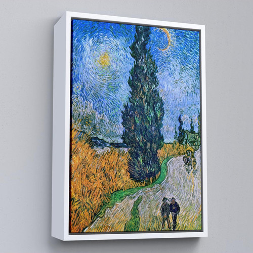Çerçeveli Vincent Van Gogh - Selvili Ve Yıldızlı Yol Tablo - Road With Cypress And Star-7443
