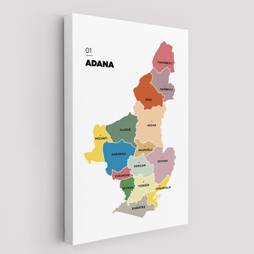 Adana İli Ve İlçeler Haritası Dekoratif Kanvas Tablo 1246